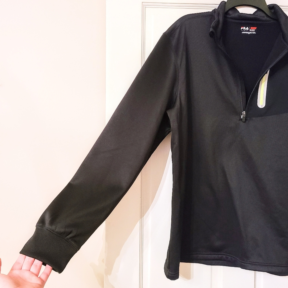 FILA Sport Black V-Neck Zipper-Front Lined Longsleeve Jacket w/ Zipper Pocket - Picture 3 of 7